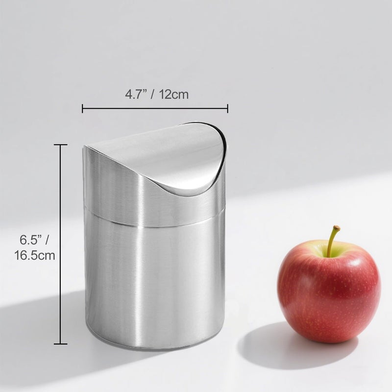 JILLICK Small Mini Trash Can with Lid, Brushed Stainless Steel Small Tiny Mini Trash Bin Can, Mini Countertop Trash Cans for Desk Office, Swing Top Trash Bin 1.5 L/0.40 Gal (Sliver) - Image 2